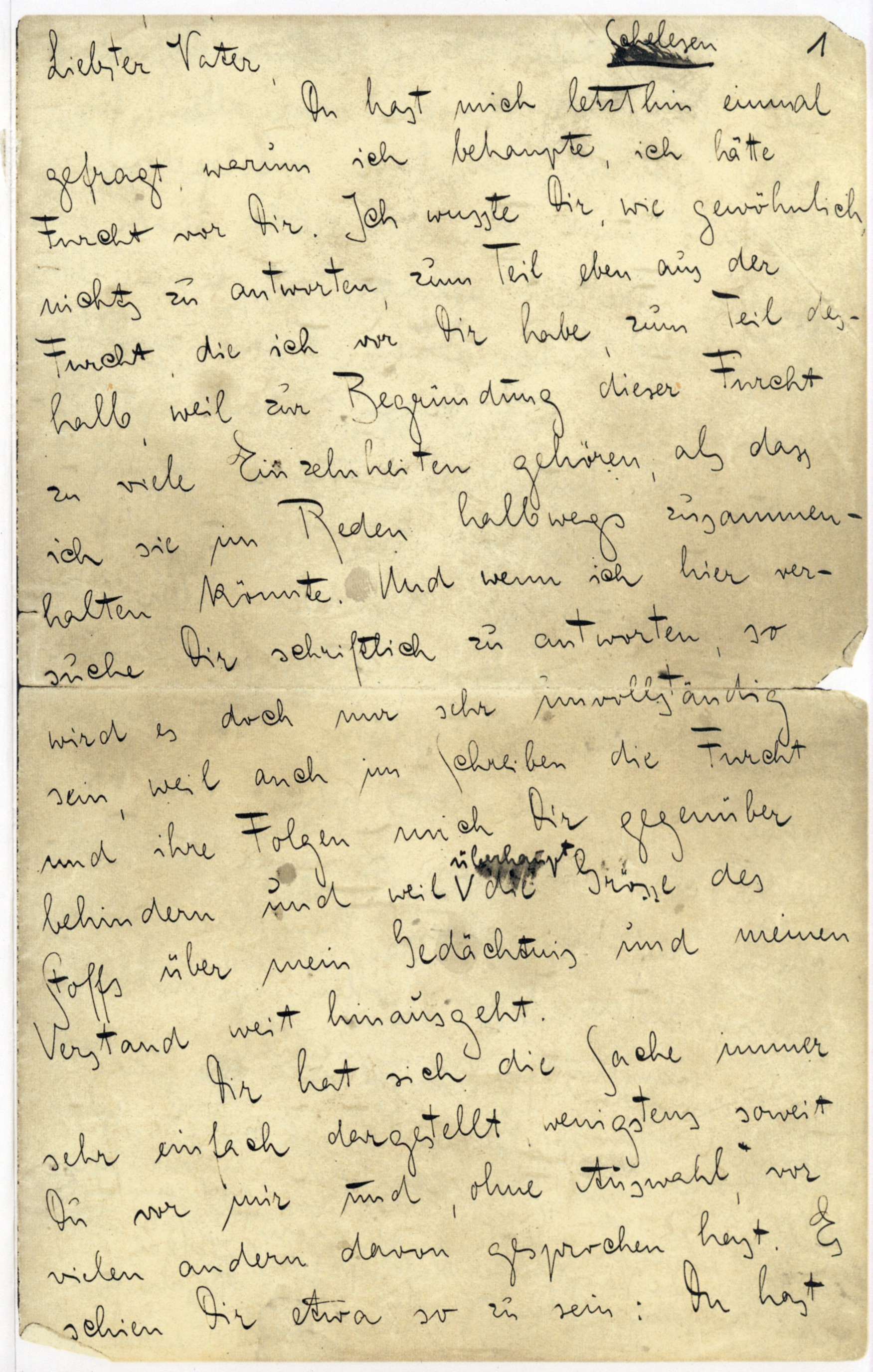 Returns to Želízy and writes Letter to His Father