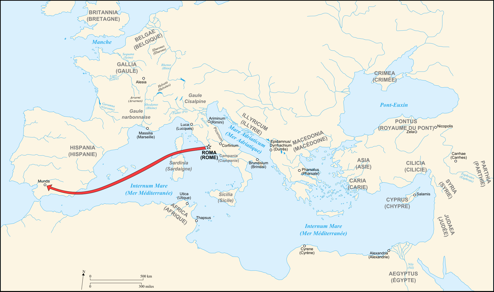 Follows Caesar into Hispania